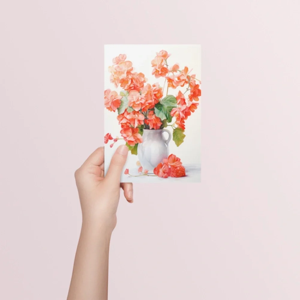 Watercolor Begonia Flowers Wall Art Illustration Print Poster Unframed - Picture 5 of 5